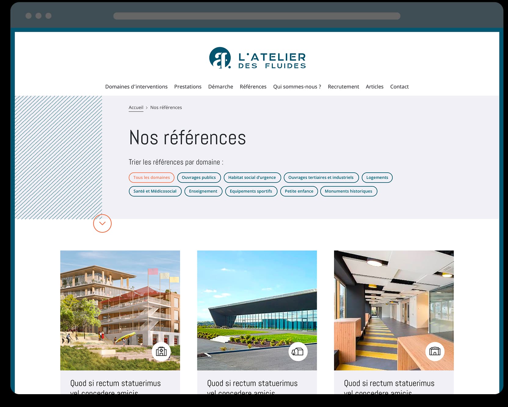L'Atelier des Fluides homepage with technical iconography