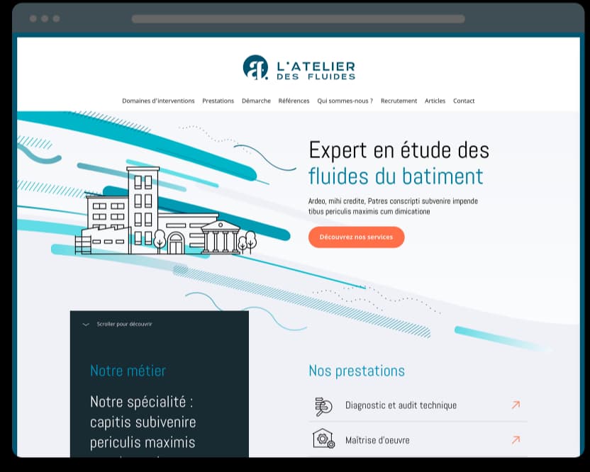 Projects page showcasing L'Atelier des Fluides references