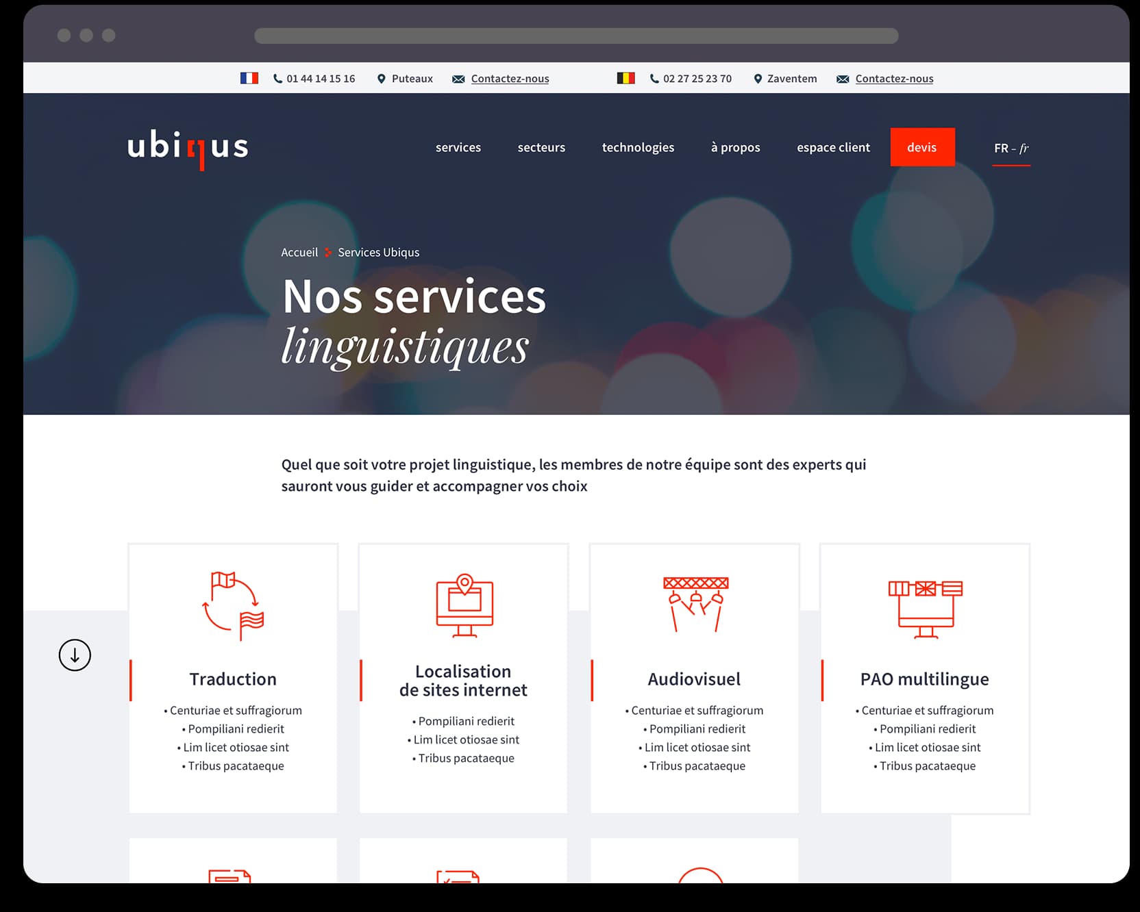 Inside page showcasing Ubiqus translation services