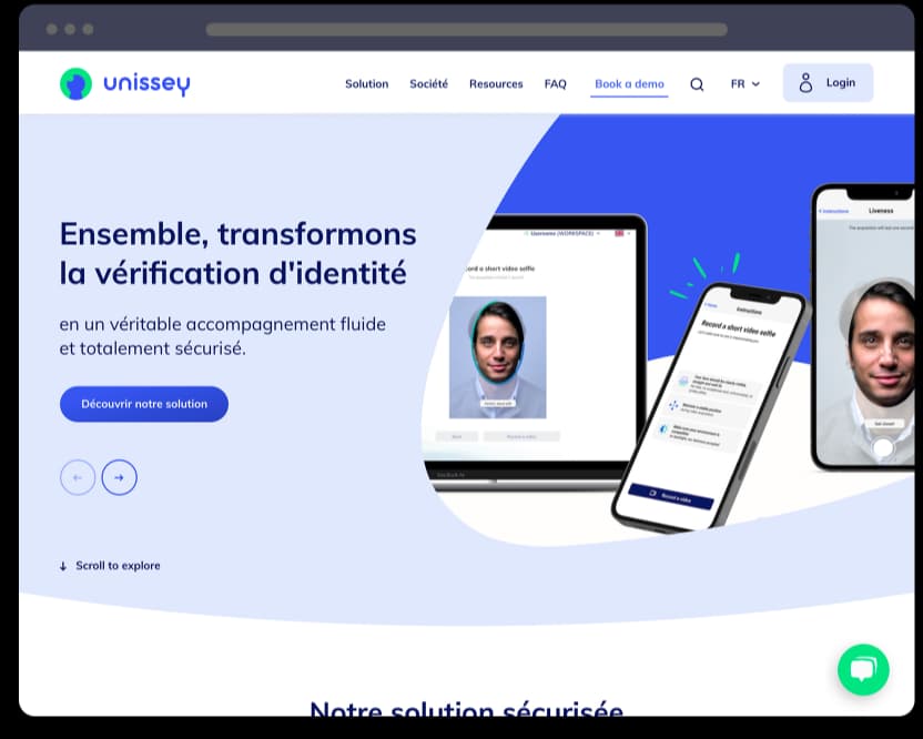 Page de présentation de la technologie biométrique d'Unissey